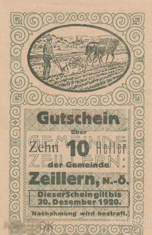 Австрия, Цайллерн 10 геллеров 1914-1920 гг. (Вид 2) 
