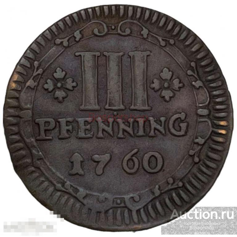 Германия, Мюнстер 3 пфеннинга 1760 г. 