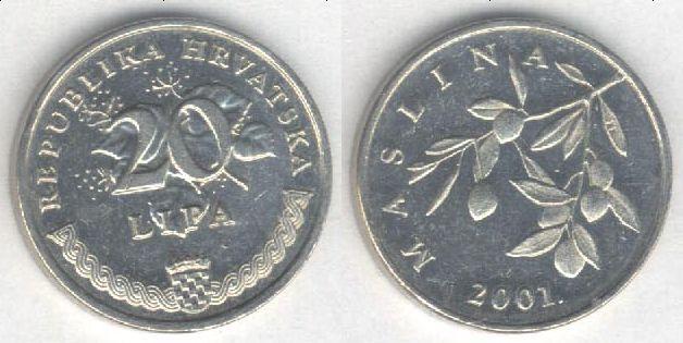 Монета Хорватия 20 лип 2001 г. XF