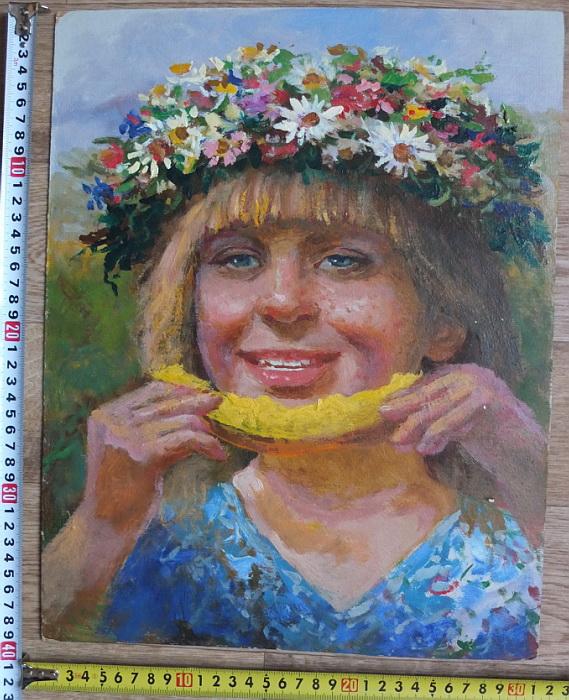 картина Летние каникулы, картон, масло, х-к Семёнов В.В. , 1950е годы