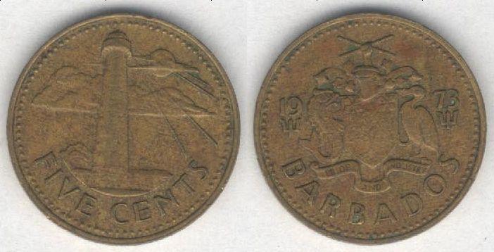 Монета Барбадос 5 центов 1973 г. VF