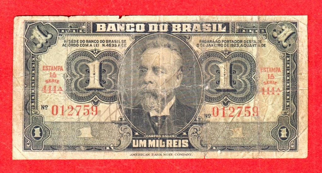 Бразилия, 1 милрейс / крузейро, 1944, 444a № 012759, ОРИГИНАЛ, РЕДКОСТЬ, RRR!