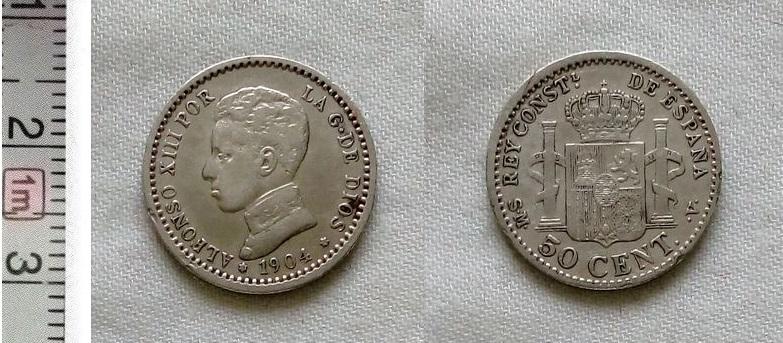 Испания 50 сентимо 1904 год серебро