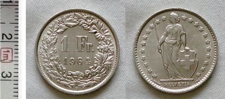 Швейцария 1 франк 1964 год серебро Качество!