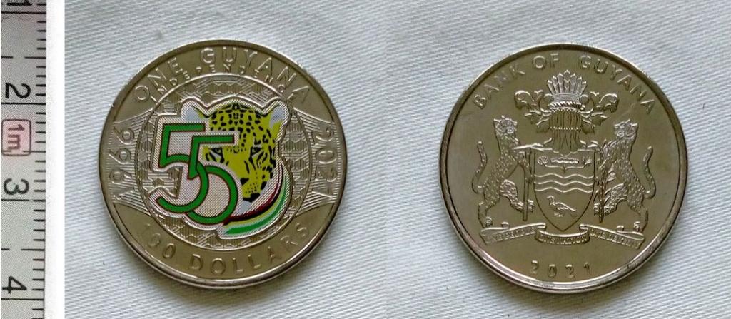 Гайана 100 долларов 2021 год Тигр мешковой ац