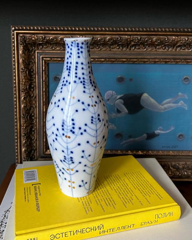 Ваза Синие веточки Укроп ЛФЗ Городецкий 1960 СССР Винтаж