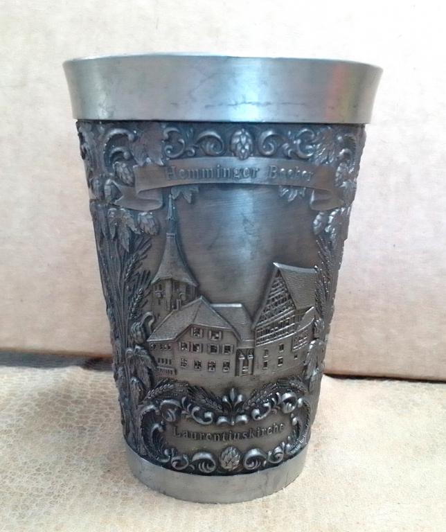 Стакан оловянный Герб и виды города Германия клеймо Zinn-Berker