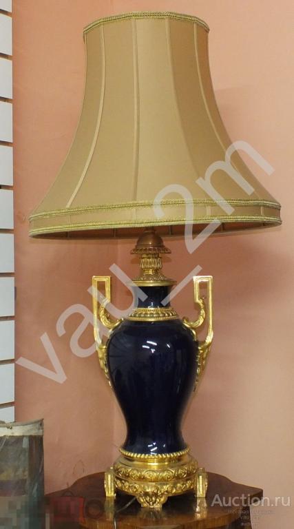 Старинная огромная настольная лампа. Россия до 1917 года. Бронза, позолота, фарфор
