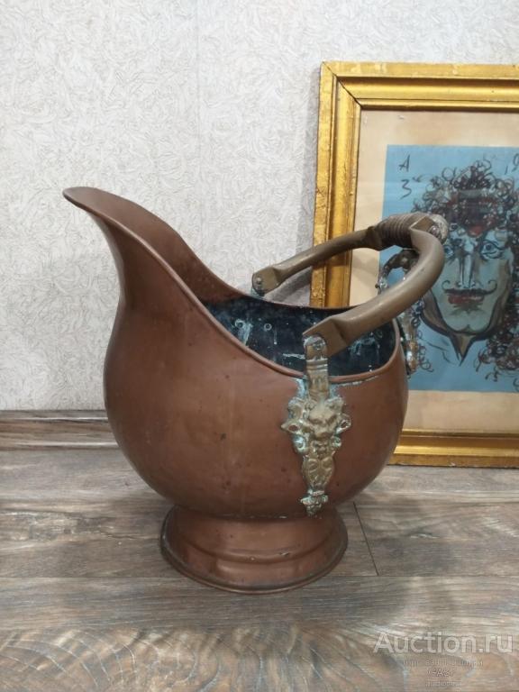 Большой старинный зольник/кашпо медь латунь Голландия