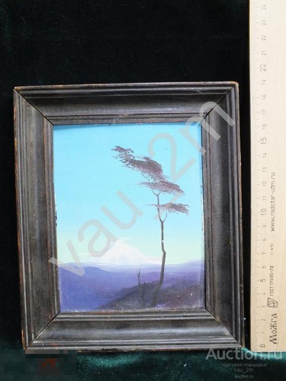 Горный пейзаж гора дерево. Живопись 