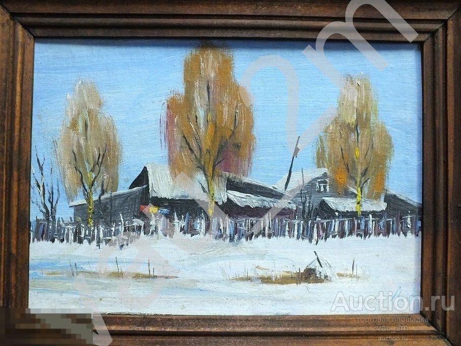 Картина село деревня зима зимний пейзаж. Холст, масло, 1998 год 