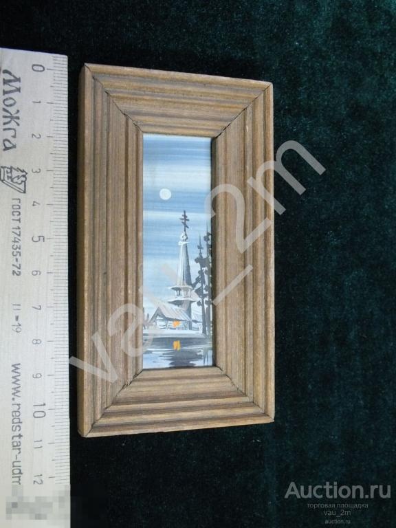 Картина церковь часовня лунная ночь луна. Картон, масло, 2004 год 