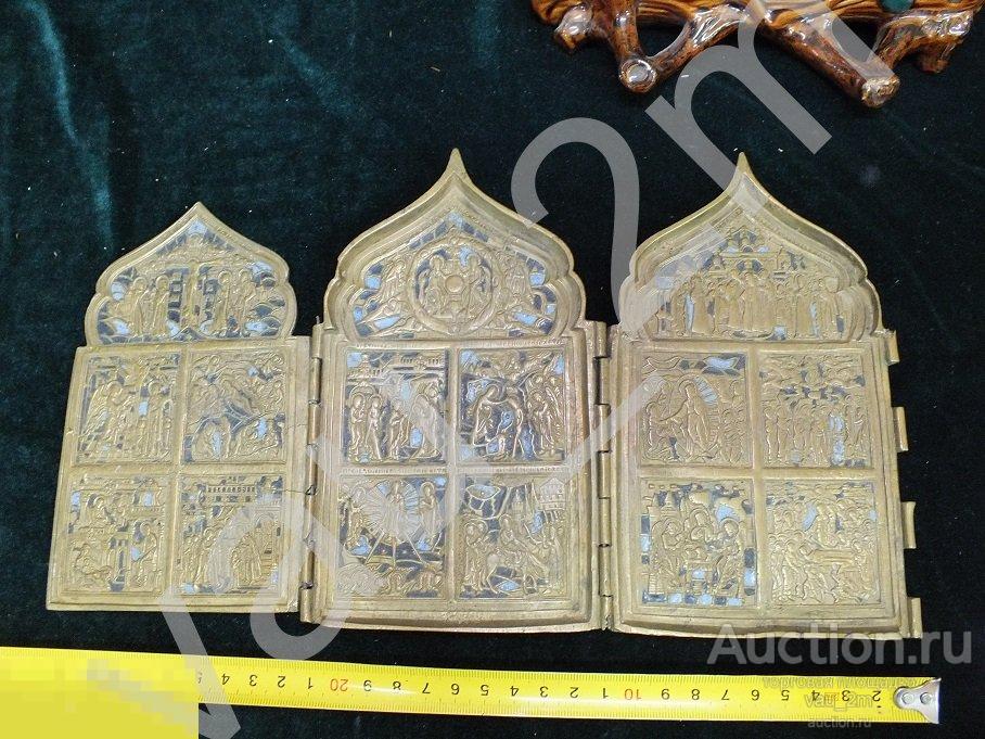 Старинный большой складень Двунадесятые праздники 12 праздников 