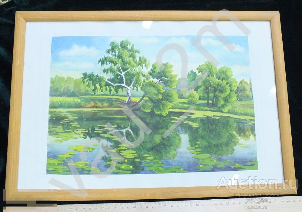 Старинный пруд водоем береза лето кувшинки природа пейзаж. Времен СССР 