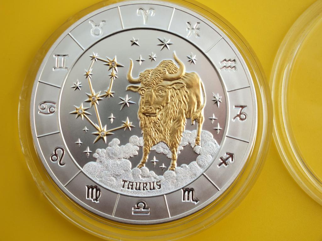 Монета 1000 Франков Руанда Знаки Зодиака Телец 2009 Серебро Золото ...