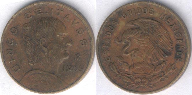 Монета Мексика 5 сентаво 1969 г. VF