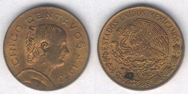 Монета Мексика 5 сентаво 1973 г. XF-