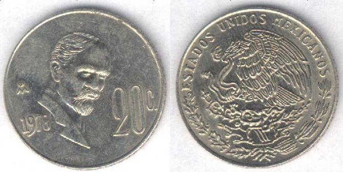 Монета Мексика 20 сентаво 1978 г. XF+