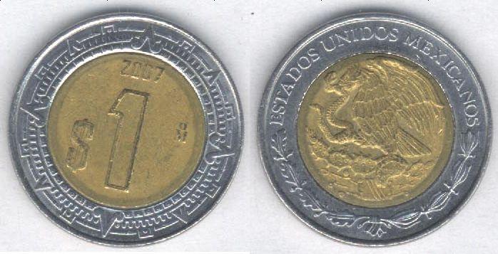 Монета Мексика 1 песо 2007 г. VF+