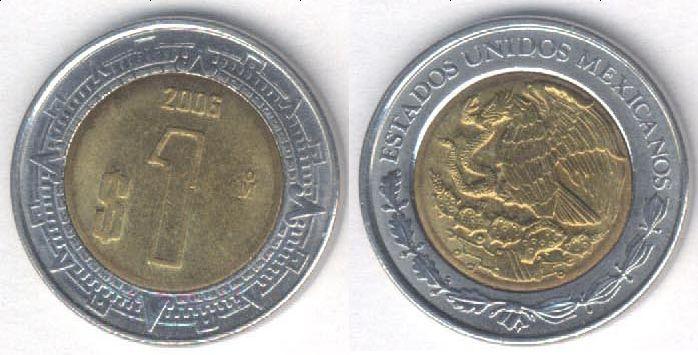 Монета Мексика 1 песо 2006 г. XF+ (2)