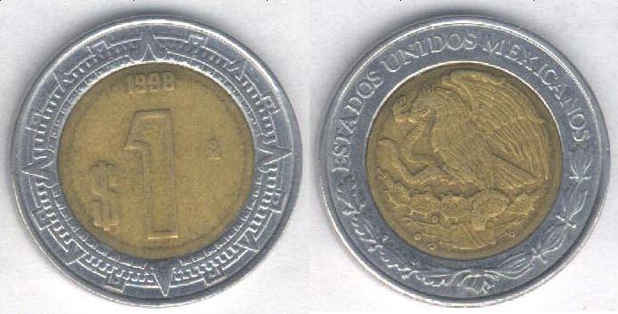 Монета Мексика 1 песо 1998 г. VF