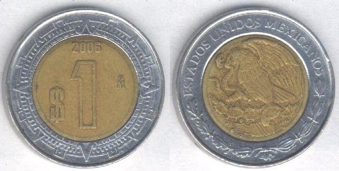 Монета Мексика 1 песо 2006 г. VF (1)