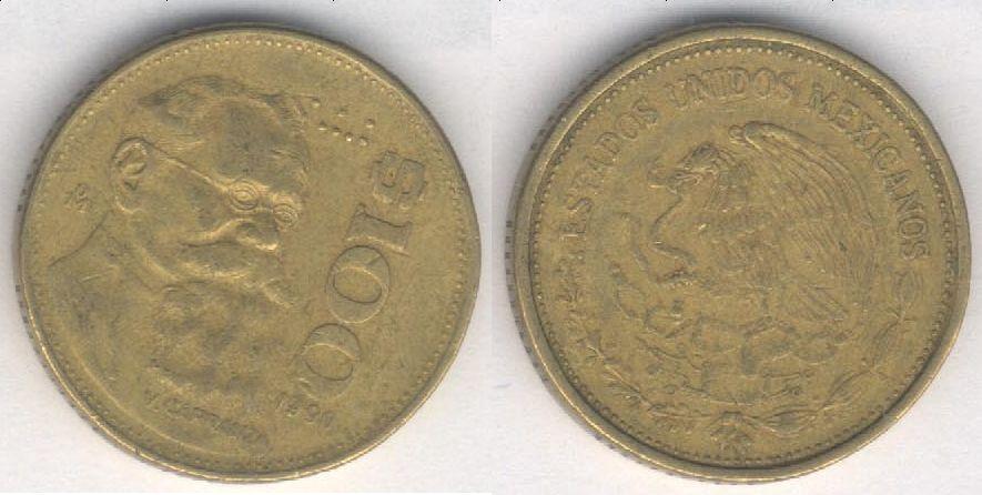 Монета Мексика 100 песо 1990 г. VF