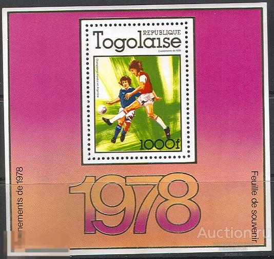 1761 ✅ Спорт Футбол FIFA Чемпионат мира 1978 ЗОЛОТО Того Блок ** 15МЕ