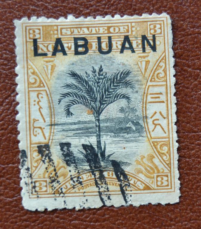 Лабуан 1897 год Надпечатка,Флора,Пальма  Гаш