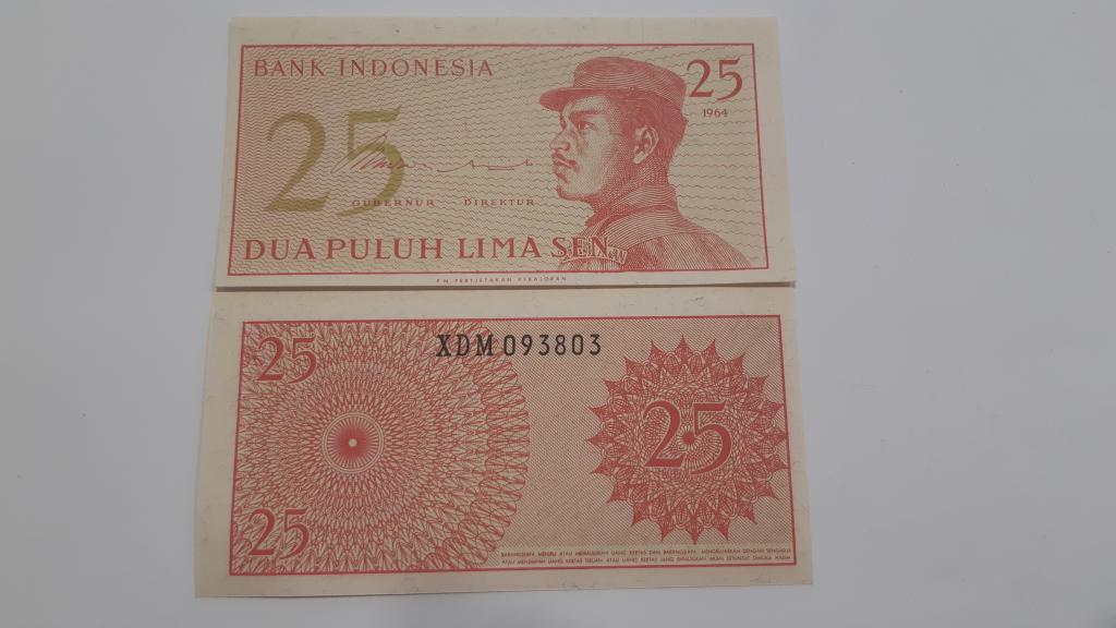 Купюра Банкнота Индонезия 25  сен 1964 Ф102 Пресс UNC ОПТ БАНКНОТ