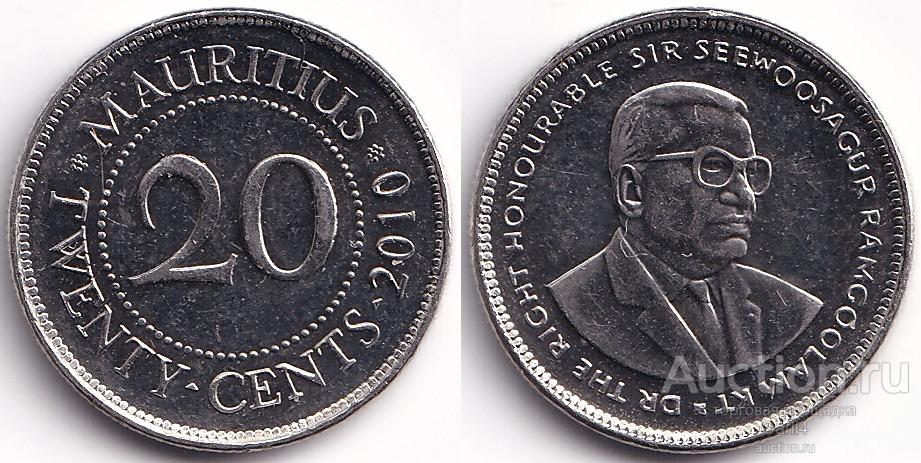 Маврикий - 20 центов 2010 года - XF+ - магнитные