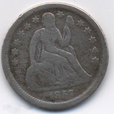 США 1 ДАЙМ ( 10 центов) 1857г. СЕРЕБРО. РЕДКИЙ! ОРИГИНАЛ.