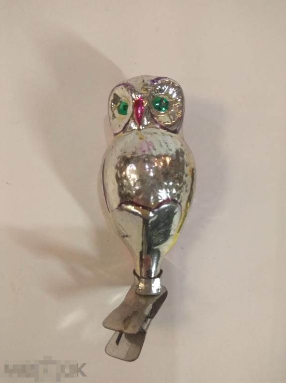 Елочная игрушка Сова стекло прищепка СССР 