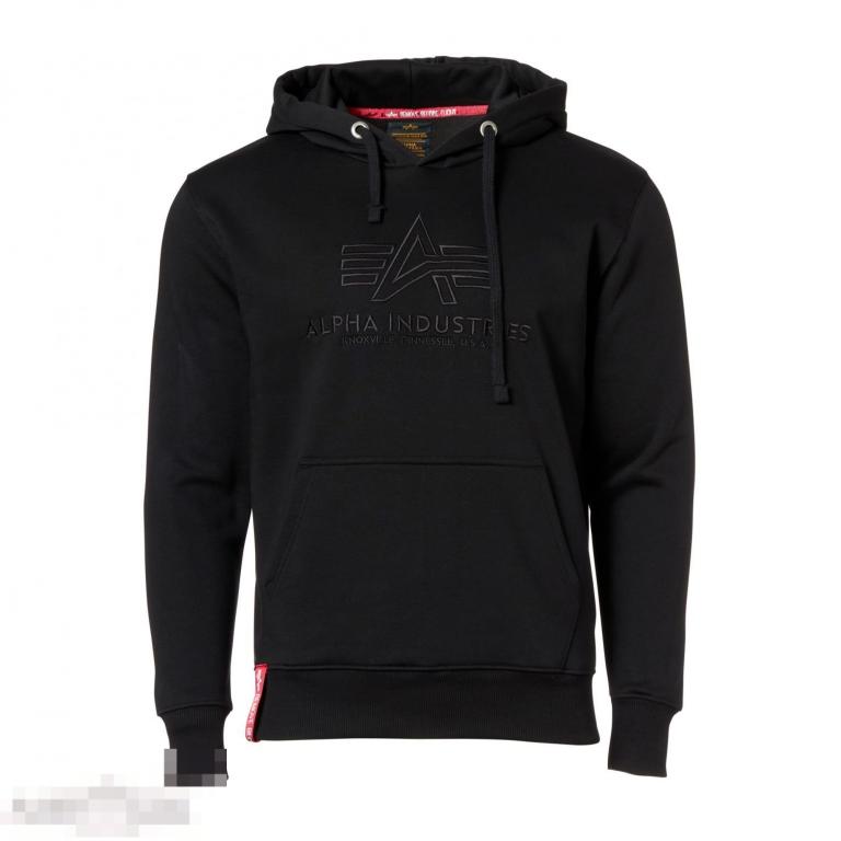 Пуловер Alpha Industries Pullover Basic Hoodie Embroidery black/black /// Размер: XL --- Арт. 70667 