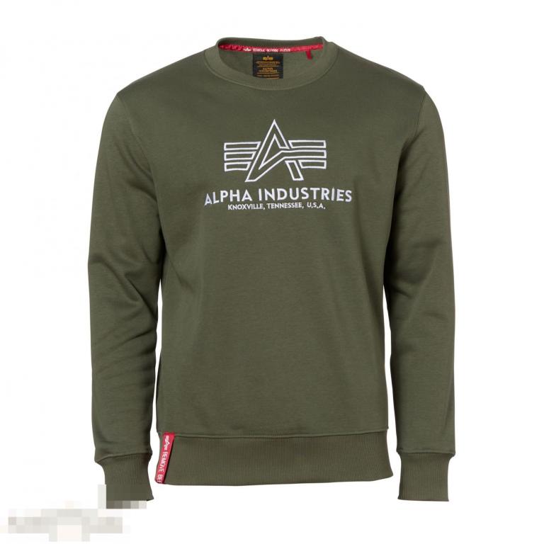Пуловер Alpha Industries Pullover Basic Sweater Embroidery dark olive /// Размер: M --- Арт. 70651 