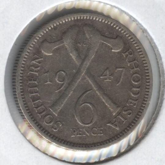 Британская Родезия 6 пенсов 1947 г