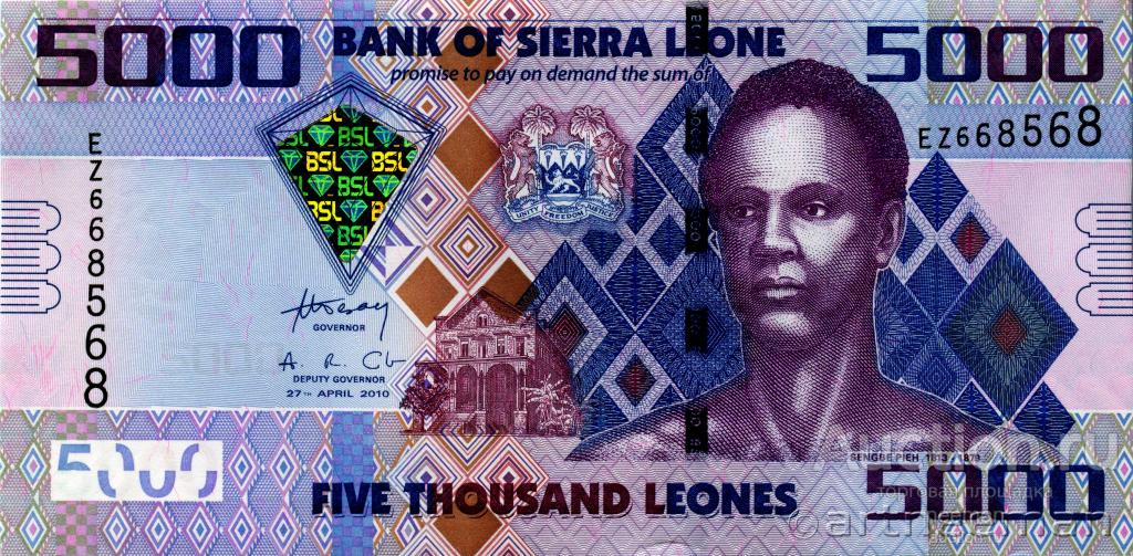 Сьерра-Леоне 5000 леоне 2010 год. P-32a. с/н EZ668568. Пресс. UNC.