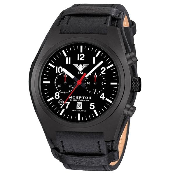 Часы KHS Inceptor Black Steel Хронограф кожа-G-Pad, цвет черный