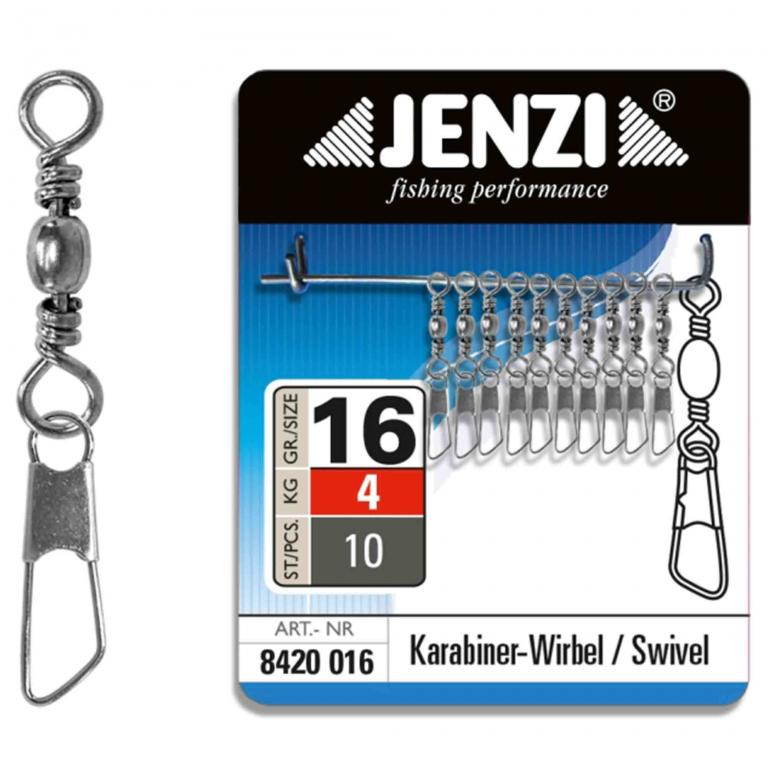 Рыболовные снасти Jenzi Karabinerwirbel vernickelt salzwasserfest Gr. 16 10 Stuck