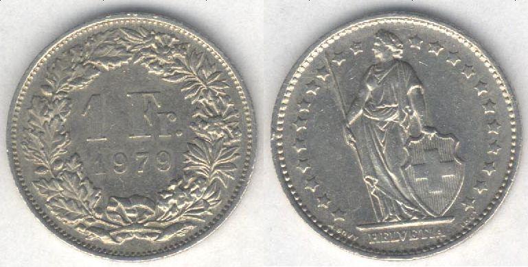 Монета Швейцария 1 франк 1979 г. XF