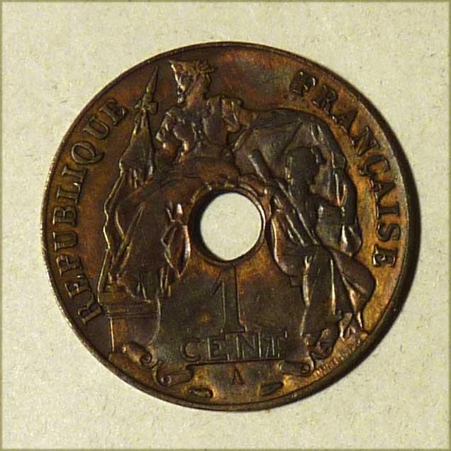 Французский Индокитай 1 цент 1938 года