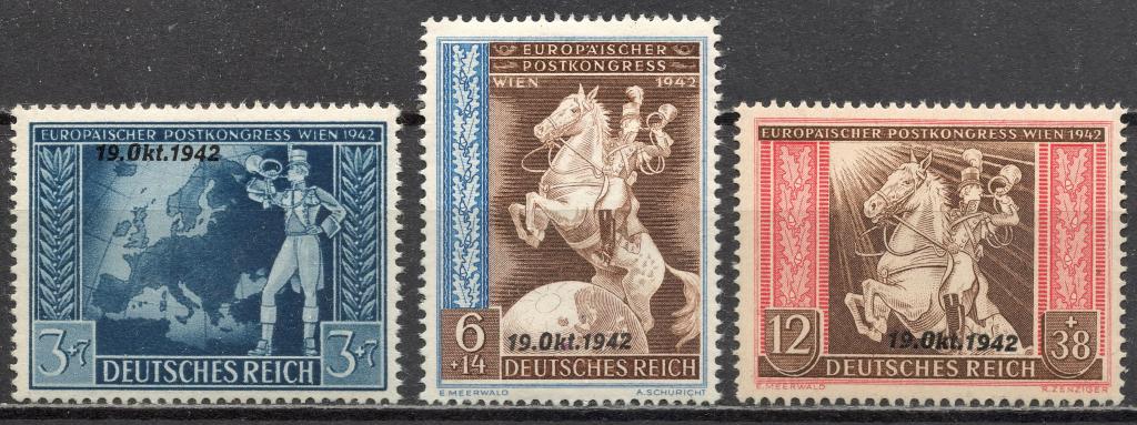 ❤1942 Германия 3 Рейх Лошадь Надпечатка Mi 823-825 (Полная серия) MNH OG