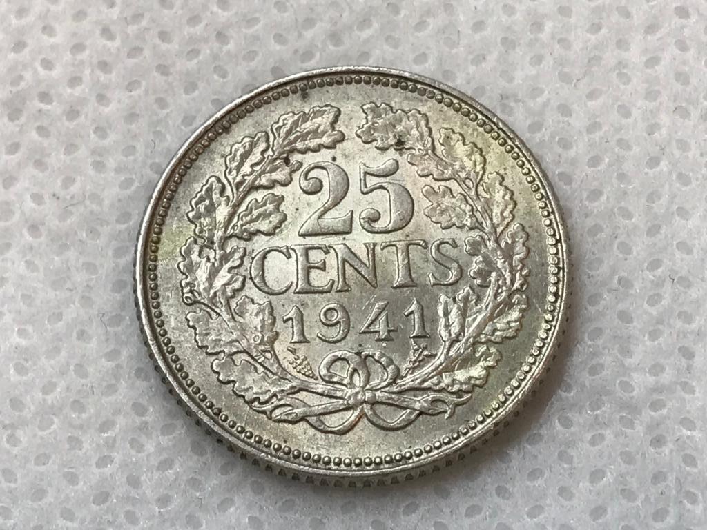 Нидерланды 25 центов 1941 Серебро UNC