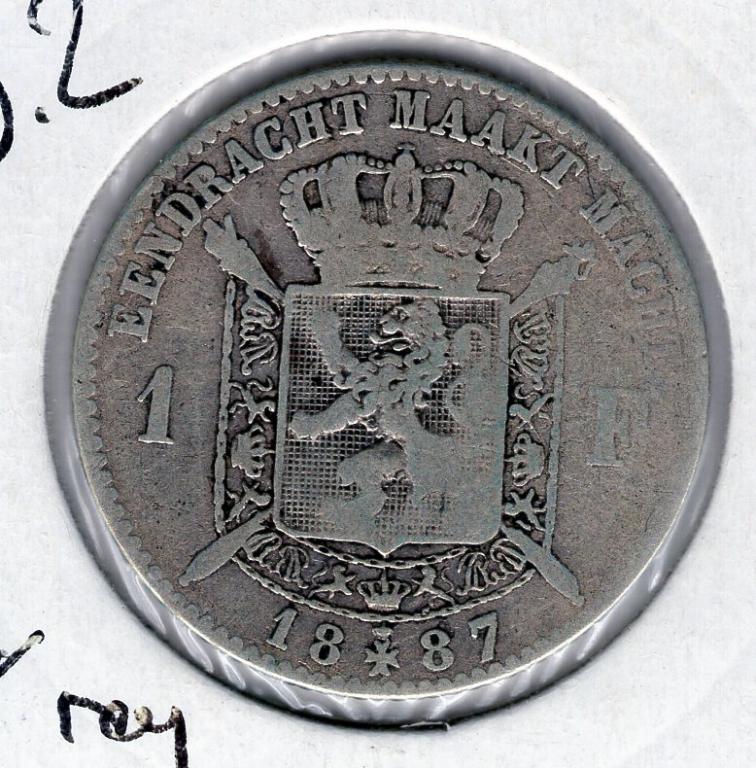 1 франк - Бельгия - 1887 - Der Belgen - серебро 835
