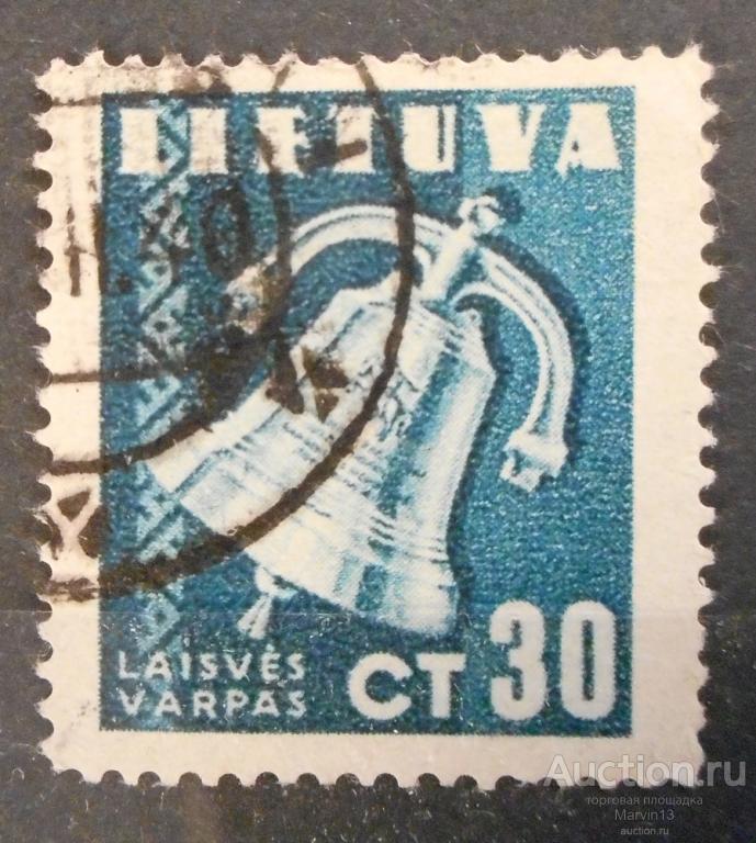 1940 год Литва Марка 30c синяя   гашеная