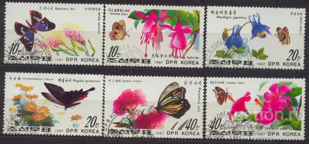 Корея КНДР 1987  фауна ФЛОРА БАБОЧКИ НАСЕКОМЫЕ