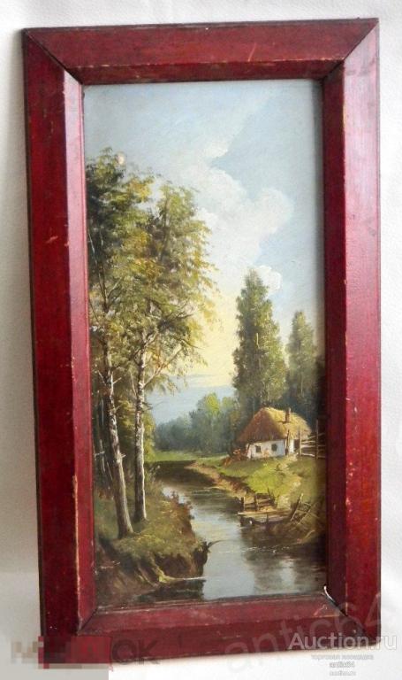 Картина пейзаж Лето масло  ДВП художник неизвестный без подписи 