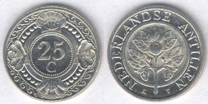 Монета Нидерландские Антиллы (Антильские острова) 25 центов 2010 г. XF+