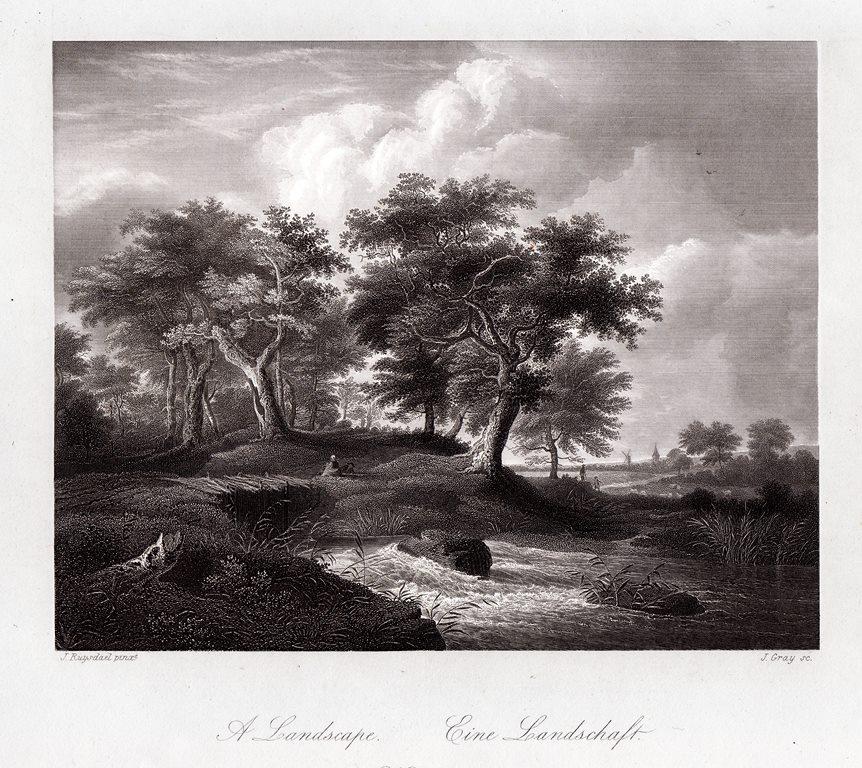 гравюра Германия ПЕЙЗАЖ. J. ruysdael. Якоб ван Рёйсдал  1847 г. орг..сост!