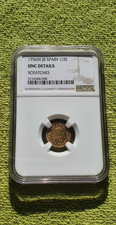 1/2 эскудо сертифицирован (слаб) NGC !!!, 1756 год JB, королевство